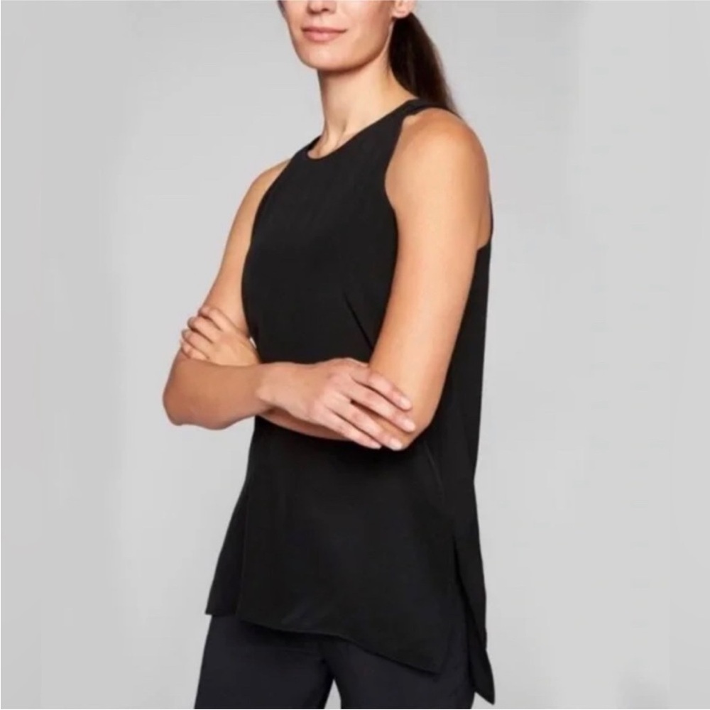 Athleta 100% Silk Sleeveless Side Slit CYA Tunic Tank Black Size Women’s Small